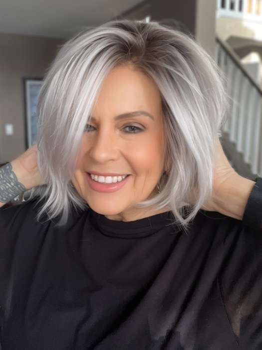 Donna @style.me.ageless wearing ESPRIT by ELLEN WILLE in color SILVER-BLONDE-ROOTED 60.1001.24 | Pure Silver White Blended with Light Ash Blonde 