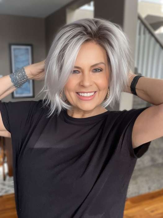 Donna @style.me.ageless wearing ESPRIT by ELLEN WILLE in color SILVER-BLONDE-ROOTED 60.1001.24 | Pure Silver White Blended with Light Ash Blonde