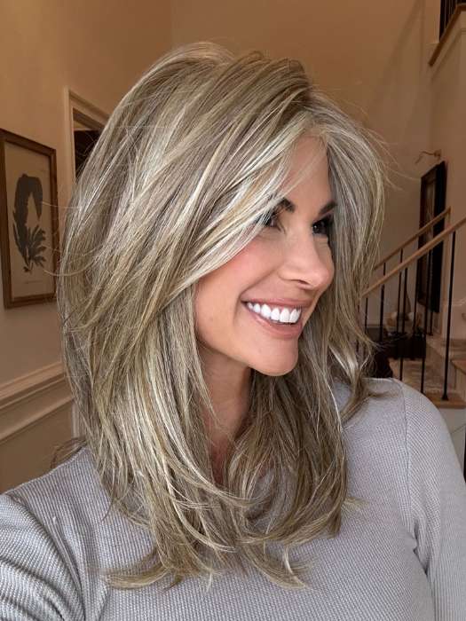 Katy C. @thewigeducator wearing SPOTLIGHT ELITE by RAQUEL WELCH WIGS in color RL16/88 PALE GOLDEN HONEY | Dark Natural Blonde Evenly Blended with Pale Golden Blonde