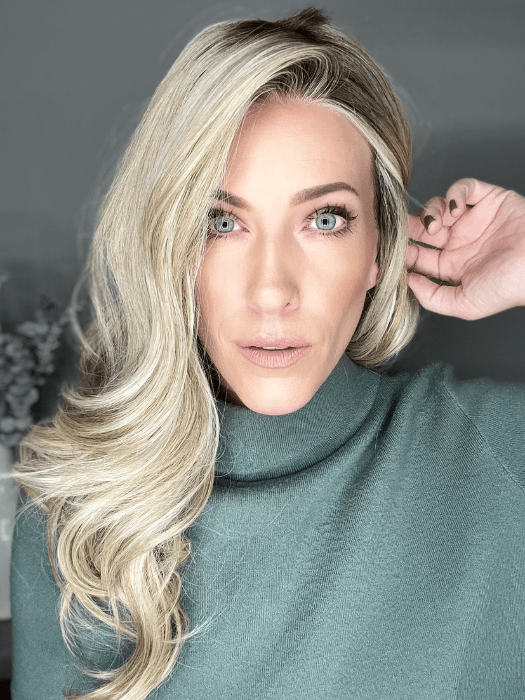 Kristyna Moore @kristynamoore wearing STATEMENT STYLE by RAQUEL WELCH WIGS in color RL19/23SS SS BISCUIT | Light Ash Blonde Evenly Blended with Cool Platinum Blonde with Dark Roots PPC MAIN IMAGE