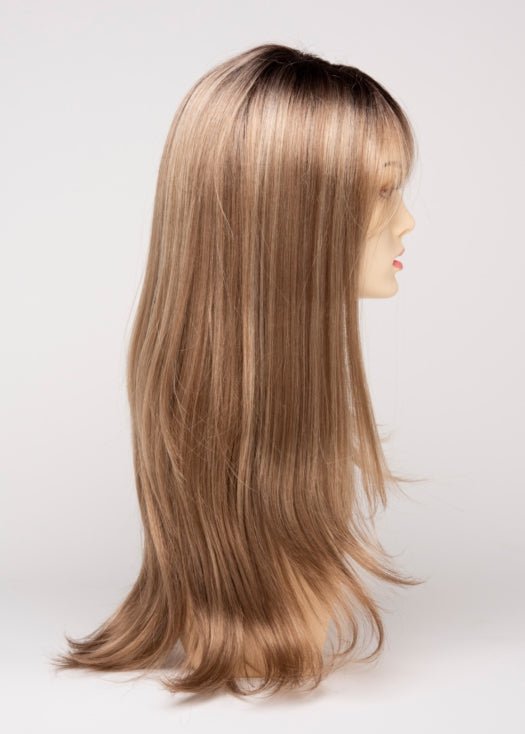 SPARKLING-CHAMPAGNE | Medium Brown roots with overall Strawberry Blonde base and soft Golden Blonde highlights