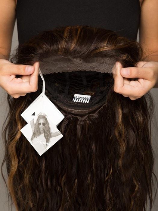 The lace front feature allows you to style the hair back and off of the face | The lace will need to be cut with Pinking Sheers