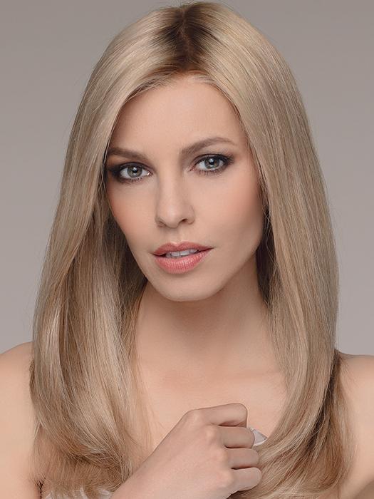 EMOTION by ELLEN WILLE in SANDY BLONDE ROOTED | Medium Honey Blonde, Light Ash Blonde, and Lightest Reddish Brown blend with Dark Roots PPC MAIN IMAGE
