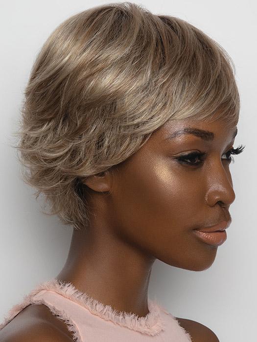 ALBEE by RENE OF PARIS in SUGAR-CANE-R | Platinum Blonde and Strawberry Blonde with a blended base with Light Auburn highlight with Medium Brown Roots