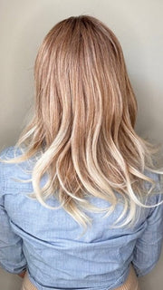 Kristyna Moore @kristynamoore wearing DIVA by ELLEN WILLE in color CANDY-BLONDE-ROOTED 101.27.60 | Dark Strawberry Blonde Tipped with Pearl Platinum & Pearl White with Dark Shaded Roots