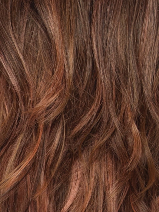 CINDER HEAT | Reddish brown base blended with smoked copper with soft amber highlights and chestnut brown roots. 