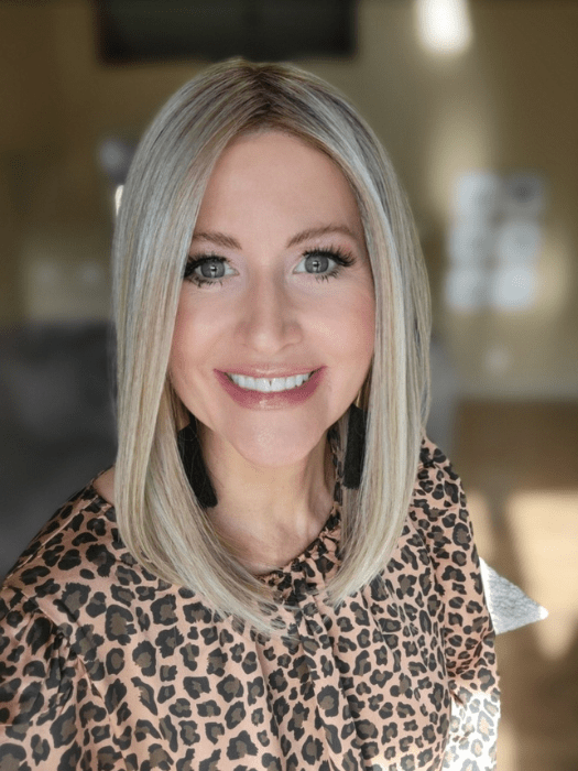 Natalie Gray @vanish.into.thin.hair wearing DRIVE by ELLEN WILLE in color PEARL BLONDE ROOTED 101.24.20 | Pearl Platinum, Dark Ash Blonde, and Medium Honey Blonde mix