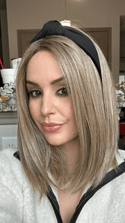 Sarah Henry @losinghair_notheart wearing DRIVE by ELLEN WILLE in color BERNSTEIN ROOTED 12.24.27 | Light Brown base with subtle Light Honey Blonde and Light Butterscotch Blonde highlights and Dark Roots