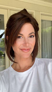 Katy C. @thewigeducator wearing MUSE by ELLEN WILLE in color DARK CHOCOLATE MIX 4.33.6 | Darkest Brown, Dark Auburn and Dark Brown Blend