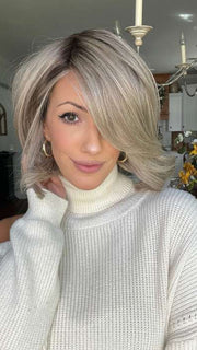 Jenna Fail @jenna_fail wearing LOVE ALWAYS, RAQUEL by RAQUEL WELCH in RL17/23SS ICED LATTE MACCHIATO | Honey Blonde shaded with Cool Blonde with Dark Roots