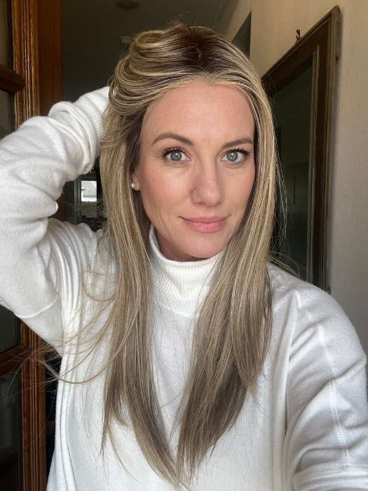 Jenny B. @thewiggygirl wearing BLATE LITE by JON RENAU in color 12FS8 SHADED PRALINE | Light Gold Brown, Light Natural Gold Blonde & Pale Natural Gold-Blonde Blend, Shaded with Medium Brown