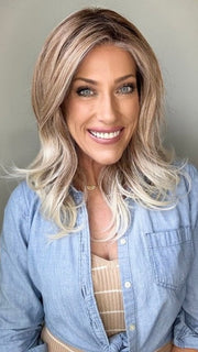 Kristyna Moore @kristynamoore wearing DIVA by ELLEN WILLE in color CANDY-BLONDE-ROOTED 101.27.60 | Dark Strawberry Blonde Tipped with Pearl Platinum & Pearl White with Dark Shaded Roots