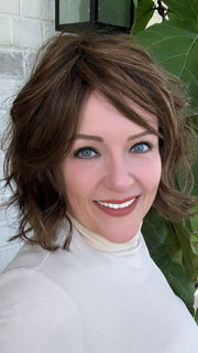 Marcie Mertz @wig.obsessed Wears MARSHA by ENVY in MACCHIATO | A blend of Chestnut Brown and Soft Dark Blonde with Dark Brown Roots