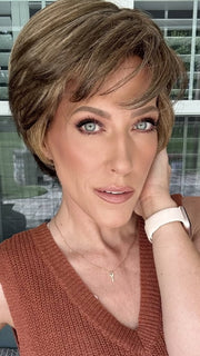 Kristyna wearing MARISKA PETITE by JON RENAU in 24BT18F BAVARIAN CREME | Dark Natural Ash Blonde & Light Gold Blonde Blend with Dark Natural Ash Blonde Nape