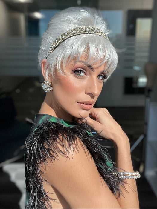 ROXIE wearing WINNER PETITE by RAQUEL WELCH in R60 WHITE MIST | Pure White