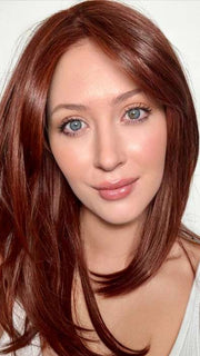 Steph B. @wigswithsteph wearing SPOTLIGHT LARGE by RAQUEL WELCH WIGS in color RL33/35 DEEPEST RUBY | Dark Auburn Evenly Blended with Ruby Red