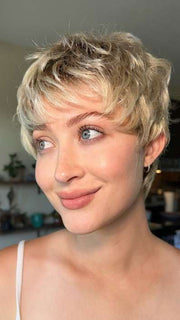Steph B. @wigswithsteph wearing LINA by ELLEN WILLE in color BAHAMA BEIGE SHADED 24.25.26 | Lightest Ash Blonde and Lightest/Light Golden Blonde Blend with Shaded Roots