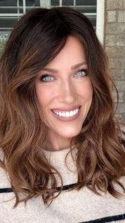 Kristyna Moore @kristynamoore wearing BALAYAGE BEAUTY by RAQUEL WELCH IN RL2/31OM OMBRE CINNAMON  | Black blend from the roots to midlength that transition into a medium light auburn ombré from midlength to the ends