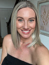 Jenny B wearing DRIVE MONO PART by ELLEN WILLE in CHAMPAGNE ROOTED 24.23.16 | Lightest Ash Blonde and Lightest Pale Blonde with Medium Blonde Blend and Shaded Roots