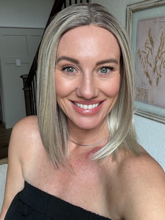 Jenny B wearing DRIVE MONO PART by ELLEN WILLE in CHAMPAGNE ROOTED 24.23.16 | Lightest Ash Blonde and Lightest Pale Blonde with Medium Blonde Blend and Shaded Roots