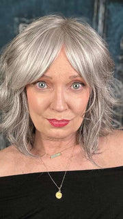 Mel B. @mels.be.ageless wearing BRAYLEN by AMORE in color SILVER-STONE | Dark Brown Base with Multi Grey Shades Blended