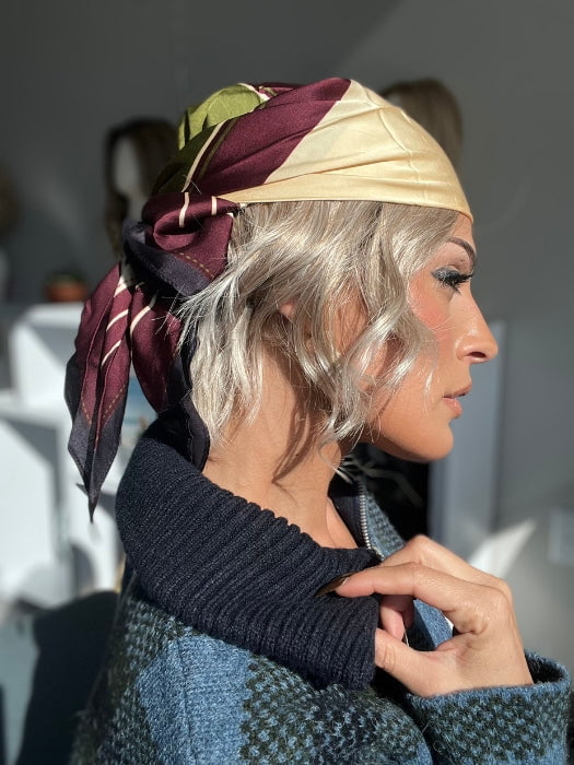 ROXIE wearing DANCE by ELLEN WILLE in color CANDY BLONDE TIPPED 101.27.60 | Pearl platinum blonde mixed with light reddish brown and pure white