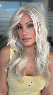 Roxie is wearing SWEETLY SUBTLE by GABOR in GL23-101 SUN-KISSED BEIGE | Beige Blonde with Platinum Highlights