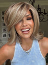 Crystal @crystallhoneycutt is wearing UPSTAGE LARGE by RAQUEL WELCH in RL12/22SS SHADED CAPPUCCINO | Light Golden Brown Evenly Blended with Cool Platinum Blonde Highlights with Dark Roots