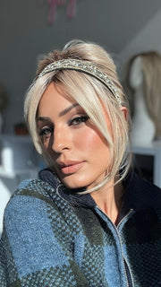 ROXIE wearing ALWAYS by RAQUEL WELCH (Styled) in RL19/23SS SHADED BISCUIT | Light Ash Blonde Evenly Blended with Cool Platinum Blonde and Dark Roots 