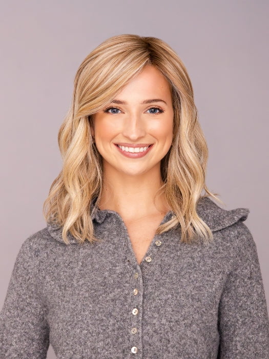 AVA wearing WAVY DAY by RAQUEL WELCH in RL16/21SS SHADED SAND | Light Blonde shaded with Medium Brown