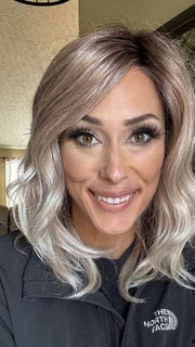 Nichole Corbett @nicholealee wearing TOUCH by Ellen Wille in color CANDY-BLONDE-ROOTED 101.27.60 | Pearl platinum blonde mixed with light reddish brown and pure white