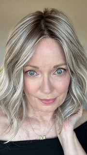 Mel B. @mels.be.ageless wearing SIMMER ELITE PETITE by RAQUEL WELCH WIGS in color RL17/23SS ICED LATTE MACCHIATO | Honey Blonde shaded with Cool Blonde with Dark Roots. 