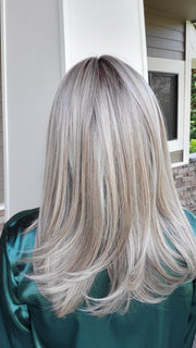 Natalie Gray @vanish.into.thin.hair wearing CELINE by BELLETRESS in SHAKEN OATMILK BLONDE R | A Medium and Light Brown Base with Cool and Neutral Blonde, and Light Blonde Highlights with a Medium Brown Root