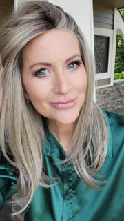 Natalie Gray @vanish.into.thin.hair wearing CELINE by BELLETRESS in SHAKEN OATMILK BLONDE R | A Medium and Light Brown Base with Cool and Neutral Blonde, and Light Blonde Highlights with a Medium Brown Root