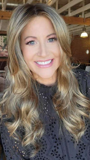 Natalie @vanish.into.thin.hair wearing AMBER BY JON RENAU 24BT18S8 SHADED MOCHA | Medium Natural Ash Blonde & Light Natural Gold Blonde Blend, Shaded with Medium Brown