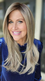 Natalie Gray @vanish.into.thin.hair wearing MESMERIZED by RAQUEL WELCH WIGS in color RL17/23SS ICED LATTE MACCHIATO | Honey Blonde shaded with Cool Blonde with Dark Roots