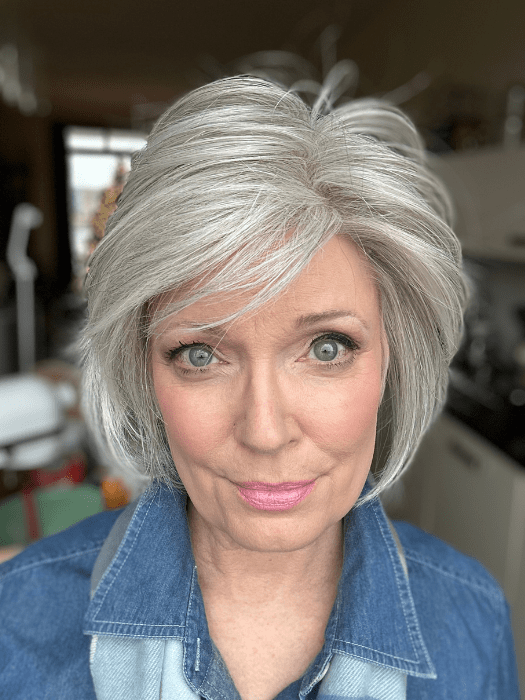 Mel B. @mels.be.ageless wearing FLIRTING WITH FASHION by RAQUEL WELCH WIGS in color GF56-60 SILVER | Lightest Gray Evenly Blended with Pure White