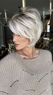 Jenna Fail @jenna_fail wearing PIXIE LITE by TRESSALLURE WIGS in color 613/1001/R18 | Vanilla Blonde Platinum White Blend Rooted Ash Brown
