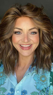 Sandy @i_be_wiggin wearing BIG SPENDER by RAQUEL WELCH WIGS in color RL8/29SS SHADED HAZELNUT | Warm Medium Brown Evenly Blended with Ginger Blonde with Dark Roots