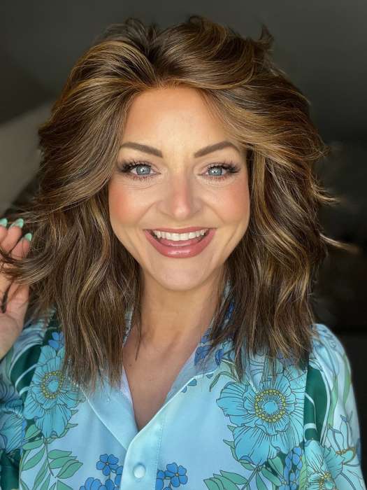 Sandy @i_be_wiggin wearing BIG SPENDER by RAQUEL WELCH WIGS in color RL8/29SS SHADED HAZELNUT | Warm Medium Brown Evenly Blended with Ginger Blonde with Dark Roots