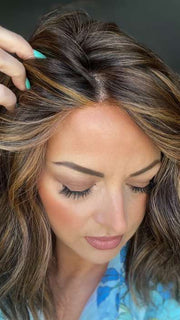 Sandy @i_be_wiggin wearing BIG SPENDER by RAQUEL WELCH WIGS in color RL8/29SS SHADED HAZELNUT | Warm Medium Brown Evenly Blended with Ginger Blonde with Dark Roots