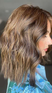 Sandy @i_be_wiggin wearing BIG SPENDER by RAQUEL WELCH WIGS in color RL8/29SS SHADED HAZELNUT | Warm Medium Brown Evenly Blended with Ginger Blonde with Dark Roots