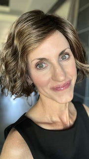 Lisa Mullins @beautifulyouwigreviews wearing DANCE by ELLEN WILLE in color MOCCA ROOTED 830.12.20 | Medium Brown, Light Brown, and Light Auburn Blend with Dark Roots