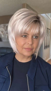 Donna @style.me.ageless wearing ZEAL by NORIKO in color BUBBLEGUM-R | Pastel pink base with Dark Roots