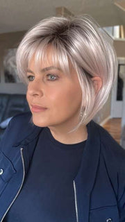 Donna @style.me.ageless wearing ZEAL by NORIKO in color BUBBLEGUM-R | Pastel pink base with Dark Roots