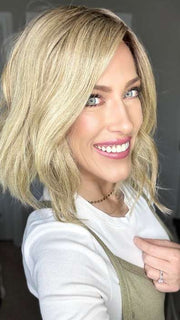 Kristyna Moore @kristynamoore wearing SKYLAR by JON RENAU in color 22F16S8 VENICE BLONDE | Light Ash Blonde and Light Natural Blonde Blend Shaded with Medium Brown