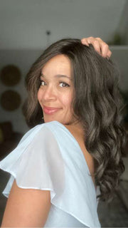 Brea Davis @getwiggywithbrea wearing DAY TO DATE by RAQUEL WELCH WIGS in color RL4/10SS SHADED ICED JAVA | Off Black shaded with Dark Brown