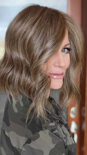 Natalie Gray @vanish.into.thin.hair wearing SKYLAR by JON RENAU in color 10RH16 CAFFE MOCHA | Light Brown with 33% Light Natural Blonde Highlights
