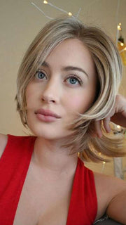 Steph B. @wigswithsteph wearing PLAY IT STRAIGHT by RAQUEL WELCH WIGS in color R1621S+ GLAZED SAND | Dark Natural Blonde with Cool Ash Blonde Highlights on Top