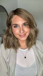 Danielle Sells @wighair_dontcare wearing BIG SPENDER by RAQUEL WELCH WIGS in color RL10/22SS SHADED ICED CAPPUCCINO | Light Brown shaded with Medium Blonde